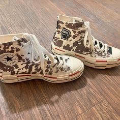 Brain-Dead Collab Never Been Worn Super Cute Cow Print Converse Shoes Cow Print, Cheta Print Converse, Cheetah Converse, Zebra Print Converse, Cheap Cow Print Short Sleeve T-shirt, Cute Cow Print, Cute Converse, Brain Dead, Converse Black