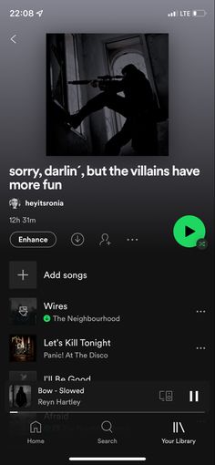 a spotify playlist with all the songs which make you feel like the hot villain in the story, songs including the neighbourhood, billie eilish, halsey, the weekend, mother mother, my chemical romance, imagine dragons, fall out boy, yungblud, missio, the score, grandson, the phantoms, valerie broussard, dorothy and many more Spotify Villain Playlist, Villain Spotify Covers, Spotify Playlist Villian, Spotify Playlist Covers Villian, Feel Good Playlist Cover, Hot Songs Playlist, Hot Villain Aesthetic