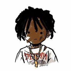 a drawing of a young man with dreadlocks on his head and wearing a t - shirt