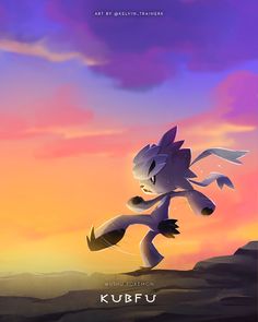 an image of a cartoon character running in the air with sunset behind him and clouds above