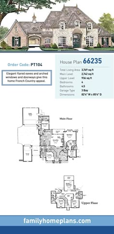 the floor plan for this luxury home is shown in blue and white, with two story houses