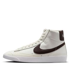 * Leather upper   * Foam tongue   * Vulcanized midsole   * Rubber outsole   * Color: Sail/Baroque Brown/White   * Style: DQ4124-107 Brown Nike Blazers, Nike Blazer Mid 77 Women, Blazers Nike, Retro Branding, Cazal Sunglasses, Nike Blazer Mid 77, Tenis Nike, Nike Blazer Mid, Women Platform Shoes