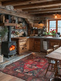 Rustic Charm Cottagecore Home Design, Cabin Interiors Kitchen, Log Cabin Kitchen, Boho Kitchen Ideas, Fotografi Vintage, Cabin Kitchens, Cabin Interiors, Boho Kitchen, Cozy Kitchen