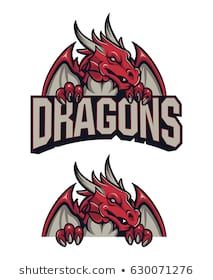 two red dragon mascots with the word's logo above them and below it