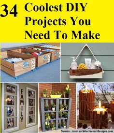 the collage shows different projects to make with wood crates and other things that are on display