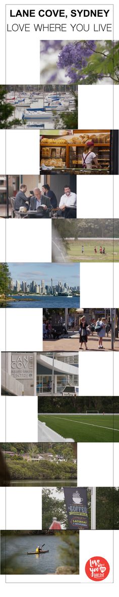 a series of photographs showing different types of boats and people in the water, with text that reads lane cove sydney love where you live