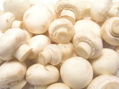 a pile of white mushrooms on a white background