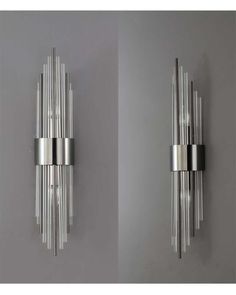 two pictures of the same wall light in different angles and sizes, one is made out of metal rods