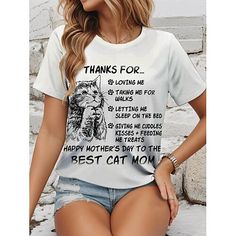 Season:Summer; Fabric:Polyester; Sleeve Length:Short Sleeve; Gender:Women's; Style:Stylish; Elasticity:Micro-elastic; Tops Type:T shirt Tee; Occasion:Daily; Top Length:Regular; Pattern:Cat,Dog,Animal; Neckline:Crew Neck; Brand:Shall We; Listing Date:05/09/2024; Bust:null; Length:null; Sleeve:null; Fit US Size:null; Fit UK Size:null; Fit EU Size:null Trendy Relaxed Fit Top With Cat Design, Tops Pattern, Fashion Mode, White Summer, Summer 2024, Tshirts Online, Shirt Online, Season Summer, Short Tops