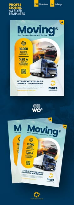 the front and back cover of a moving company brochure with an image of a truck