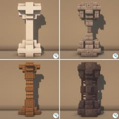 four different angles of a tower made out of blocks