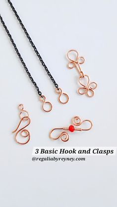 3 basic hook and clips necklaces with red bead