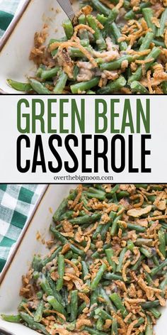 green bean casserole in a white serving dish