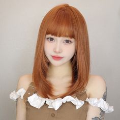 Orange air Straight bang Synthetic Wigs Medium long straight hair Cosplay Party Straight Hair Short, Natural Hair Wigs, Straight Bangs, Cosplay Hair, Hair Straight, Long Straight Hair