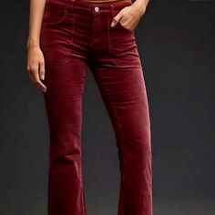 Anthropologie The Icon Flare Corduroy Jeans Description: Corduroy Jeans With Front-Slant And Back-Patch Pockets. Front Zip Color: Wine Size: 31 Material: 73% Cotton, 25% Modal, 2% Spandex Waist: ~ 17.5 Inches 30.5" Inseam 12.25" Leg Opening Button Fly Pants, Anthropologie Jeans, Corduroy Jeans, Patchwork Jeans, Distressed Denim Jeans, Tapered Jeans, Grey Jeans, Denim Leggings, Slim Straight Jeans