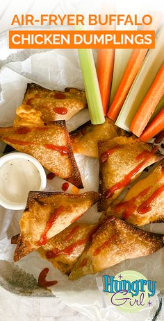 chicken dumplings with carrots and celery sticks