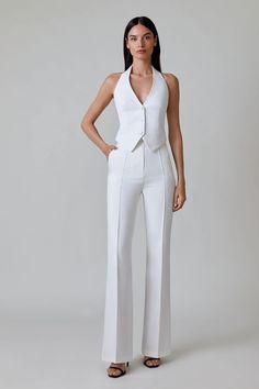 White Tux For Women, Waistcoat Set Woman, Wedding Skirt Suit Women, Wedding Female Suits, All White Semi Formal Outfit Women, Suit Tops For Women, Formal Wear For Women Office Outfits, White Suit Graduation, Tailored Classic Wedding Pants