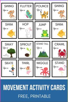 the printable movement activity cards for kids