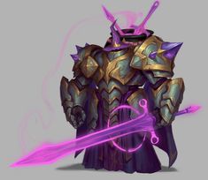 an animated character with purple hair and armor holding a pink light saber in his hand