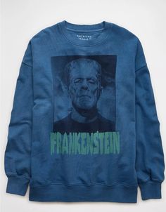 AE Oversized Halloween Frankenstein Graphic Sweatshirt Halloween Frankenstein, White Jeans Men, Halloween Graphics, Athletic Fit Jeans, Frankenstein Halloween, Graphic Tee Dress, Graphic Tops, Costume Shop, X Files