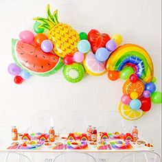 Brand: AnhityColor: OrangeFeatures: How to make fruit themed balloon arch garland: inflate your balloons and tie it, but foil balloons are self sealed, then put all balloons knot through strip holes, at last, Use ribbon tied through a plastic strip hole and then tie it to a command hook. In addition, you can also use the" dot glue" stick ballon by balloon on the wall which will be more gorgeous.This DIY watermelon pineapple theme garland kit has an amazing value. If you are planning to buy these decorations and balloons at Party City or a comparable party store, you would pay 5 times as much easily. Who wants to spend a ton on decorations, so this party set is super valued.Fruit balloons garland kit includes everything "rainbow, watermelon, pineapple, mango, strawberry, orange, kiwi, lemon Pineapple Theme, Fruit Party, Girl Birthday Themes, Garland Arch, Rainbow Balloons