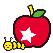 an apple with a star in the middle and a smiling cater on it's side