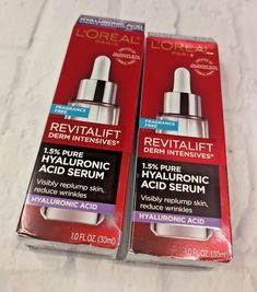 2pk L'Oreal Revitalift Derm Intensives 1.5% Pure Wrinkle Serum 1.0 fl oz NIB New, unused, and ready to ship ** Please see ALL pictures and ask any questions PRIOR to buying this item. * Original Merchandise. serum is designed for daily-use due to its unique formulation with soothing Aloe. *FRAGRANCE FREE ** ** Actual colors may vary slightly. This is due to computer monitors displaying colors differently so please ask any questions PRIOR to buying Thank you for supporting my small business! code Loreal Skin Care Products, Loreal Serum, Loreal Skin Care, Wrinkle Serum, Hyaluronic Acid Serum, Cosmetic Skin Care, Reduce Wrinkles, L Oreal, My Small Business