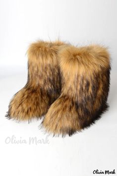 OliviaMark - Stylische runde Schuhe für kaltes Wetter mit von der Straße inspiriertem Patchwork-Design Fox Fur Boots, Fur Boots Women, Brown Winter Boots, Fuzzy Boots, Warm Snow Boots, Faux Fur Boots, Fur Boots, Fox Fur, Brown Boots