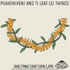 an orange flower with green leaves is on the side of a white background that says, pukekeni and it leaf lett twined