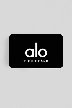 a black and white gift card with the word alo on it