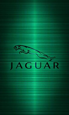 the jaguar logo is shown on a green metallic background with black letters and a stylized design