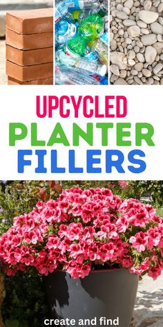 Collage of planter fillers using recycled and repurposed items. Spring Patio, Indoor Potted Plants, Upcycled Planter, Gardening Projects, Patio Planters, Stand Tall, The Block