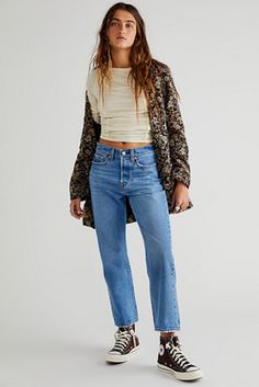 Levi's Wedgie Straight Jeans | Free People Levis Wedgie Straight Jeans Outfit, How To Style Straight Leg Jeans, Straight Cut Jeans Outfit, Straight Jeans Outfit, Lesbian Fashion, Trench Coat Outfit, Straight Cut Jeans, Straight Crop Jeans, Coat Outfits