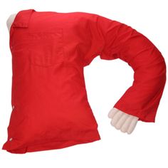 a mannequin wearing a red shirt with white hands on it's hips