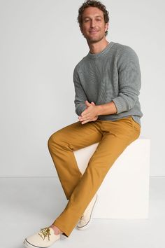 Men's Gold Traditional Fit Stretch Knockabout Chino Pants | Preppy Outfits Men | Cold Winter Outfits | Lands' End Breathable Clothes, Harvest Gold, Chino Pants, Autumn Outfit, Chinos Pants, Lands End, Stay Warm, Vintage Men, Fall Outfits