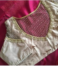 Hand Work Design For Blouse, Neted Blouse Back Neck Designs, Simple Aari Work Blouse Design With Net, Net Blouse Back Neck Designs Latest, Neted Blouse Aari Work, Back Neck Aari Designs For Blouses, Simple Net Blouse Designs, Aari Net Work Blouse, Net Aari Work Blouse Designs