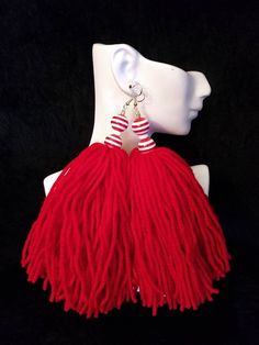 Red Fringe Tassel Earrings As Gift, Red Fringe Tassel Earrings For Gift, Red Tassel Earrings With Fringe For Gift, Red Dangle Tassel Earrings With Fringe, Fringe Earrings Diy, Diy Tassel Earrings, Textile Earrings, Tassel Earing, Chesapeake Va