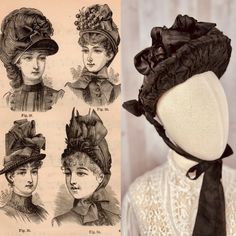 A rare piece indeed! Authentic late 1800s Victorian Mourning  Hat.   Antique Brim Bonnet Hat, with silk flower embellishments throughout the crown.  Please Note:  listing is for hat only, Edwardian clothing is sold separately.  MEASUREMENTS: Crown 4" 13" Diameter  Brim width 2.75"  Inner band/size 22"  CONDITION: fair-poor antique condition, priced accordingly. NOTABLE ISSUES: Dusty, shredding found within the silk ties and floral fabric. Could use some restoration/TLC.  As with most antique hats, you find condition issues including: dry/crispness in the fabric, shredding, and fading.  Feel free to message me if you'd like additional photos or if you have further questions. Inventory Note: This listing is one of many Victorian hats I have, be sure to take a peek in the shop if you'd like t Victorian High Crown Costume Hat, Elegant High Crown Headpiece For Costume, Victorian Cloche Hat For Vintage Events, Victorian Hat For Kentucky Derby, Vintage Costume Hats And Headpieces For Events, Vintage Ceremonial Costume Hat With High Crown, Victorian Costume Headpieces For Vintage Events, Vintage Costume Hats With Structured Crown, Vintage Black Ceremonial Hat