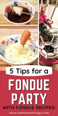 Learn how to host a fondue party with these 5 stepsMENUSand start your own annual fondue party tradition Chocolate Fondue Ideas Parties, Fondue Dessert Bar, Chocolate Fondue Party Ideas, Best Fondue Dippers, Fondue Birthday Party Ideas, Sweet Fondue Recipes, Choc Fondue Recipe, What To Dip In Chocolate Fondue, Fondue Food Ideas