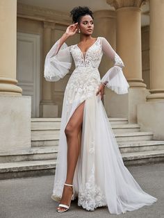 V-Neck A-Line Lace Tulle Wedding Dress As Picture Lace Tulle Wedding Dress, After Forever, Tulle Applique, Spain Wedding, Shop Wedding Dresses, Chiffon Wedding Dress, Womens Wedding Dresses, Top Wedding Dresses, Lace Chiffon