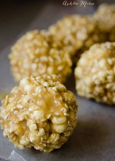 three balls of oatmeal sitting on top of a table