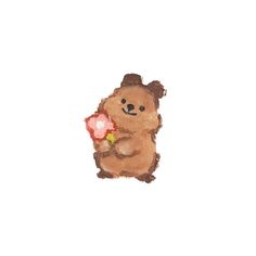 a drawing of a teddy bear holding a flower