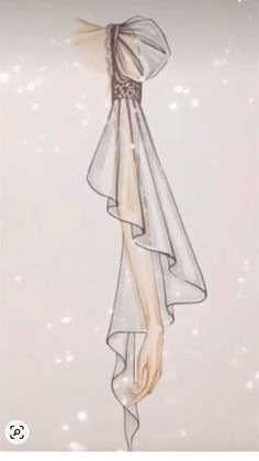 a drawing of a woman's dress on display with snow falling around her head