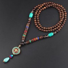 Vintage Nepal Long Buddhist Mala Wood Beaded Pendant & Necklace Ethnic Bohemian Boho Buddha Lucky Jewelry for Women Men قلادات متدلية, Wood Buddha, Buddhist Mala, Long Necklace Boho, Lucky Jewelry, Mala Bead Necklace, Buddha Necklace, Evening Jewelry, Bracelet Couple