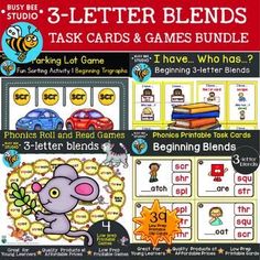 three letter blends task cards and games bundle