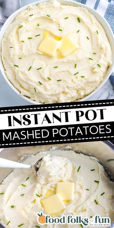 mashed potatoes in a bowl with butter and parmesan cheese on the top