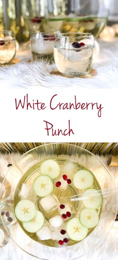 white cranberry punch with cucumber slices and cherries