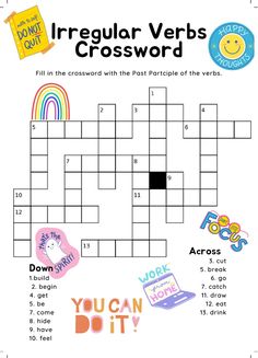 a crossword puzzle with the words irregular and rainbows on it, including an image of