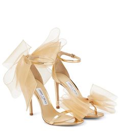 Jimmy Choo - Aveline 100 bow-trimmed sandals | Mytheresa Jimmy Choo Aveline, Hak Tinggi, Mesh Bows, Women High Heels, Valentino Studs, Womens High Heels, Gossip Girl, Women's Pumps, Wedding Shoes