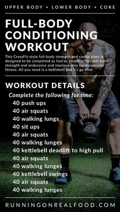 the full body conditioning workout for men is shown in this advertise poster, which features